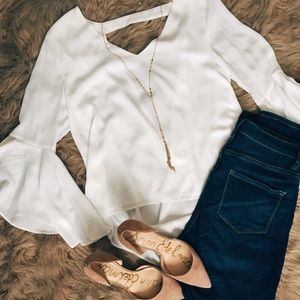 White Backless Free Press Blouse
